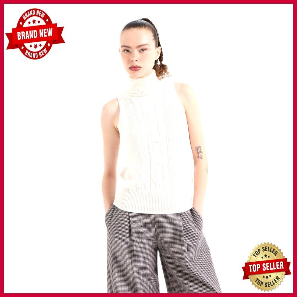Sleeveless Turtleneck Wool Blend Sweater Vest Standard Length